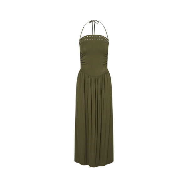 Abito Donna Verde, in viscosa, con borchie decorative