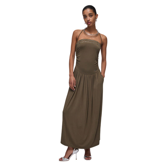 Abito Donna Verde, in viscosa, con borchie decorative