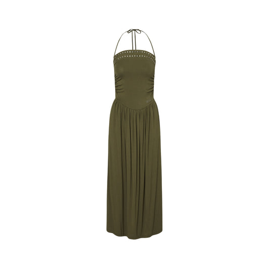 Abito Donna Verde, in viscosa, con borchie decorative