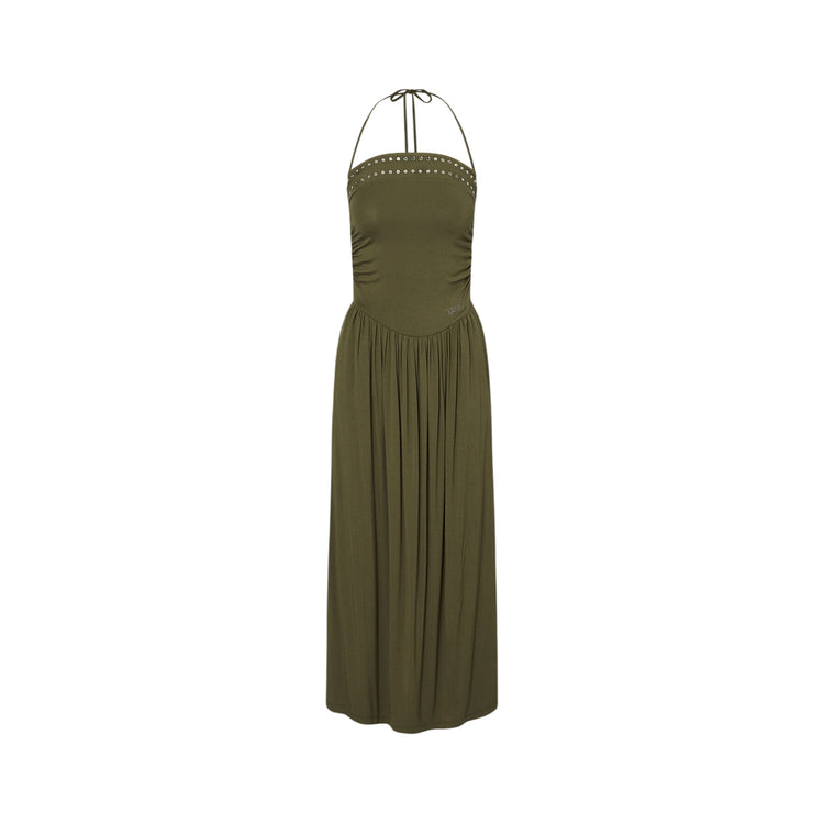 Abito Donna Verde, in viscosa, con borchie decorative