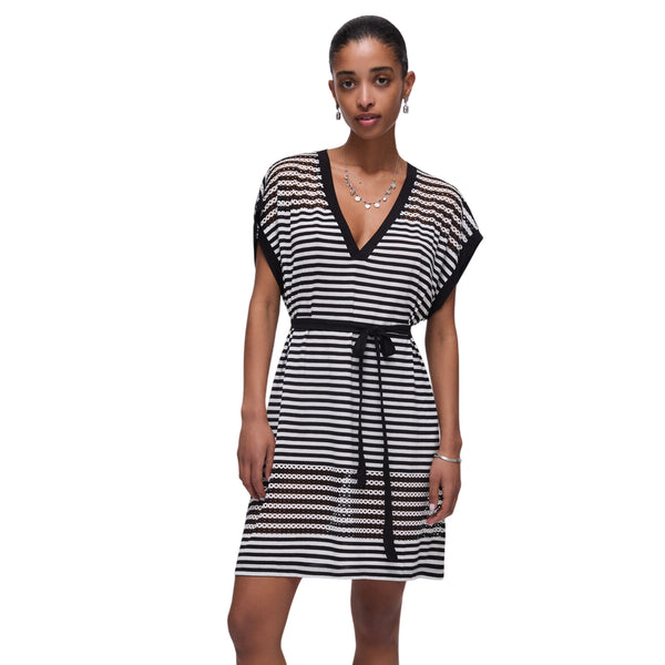 Abito Donna Nero, in viscosa, con mesh sul fondo decorative