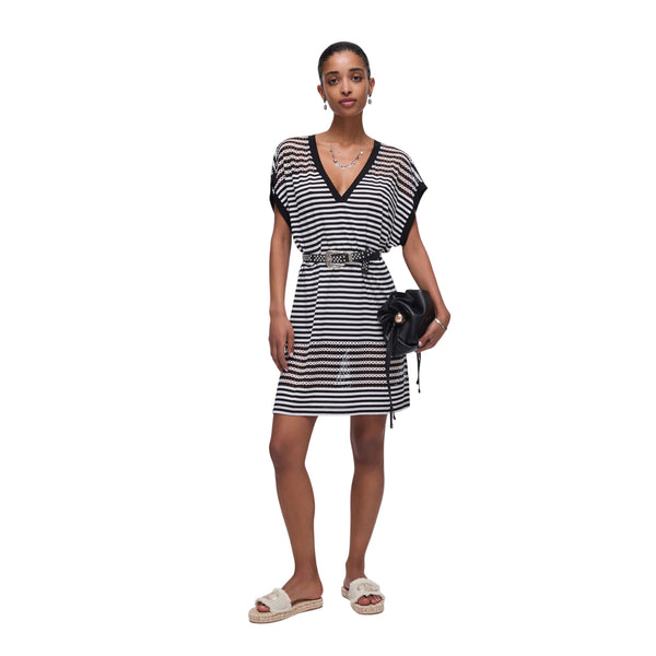 Abito Donna Nero, in viscosa, con mesh sul fondo decorative