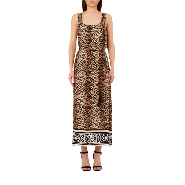 Abito Donna Animalier, senza maniche con cordino in vita