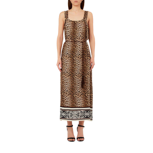 Abito Donna Animalier, senza maniche con cordino in vita