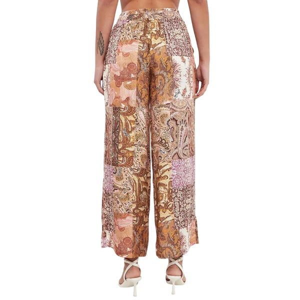 Pantalone Donna a gamba larga stampa multicolor modella retro
