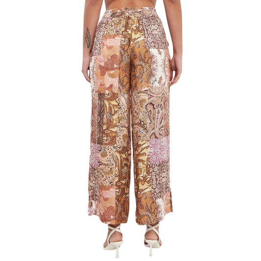 Pantalone Donna a gamba larga stampa multicolor modella retro