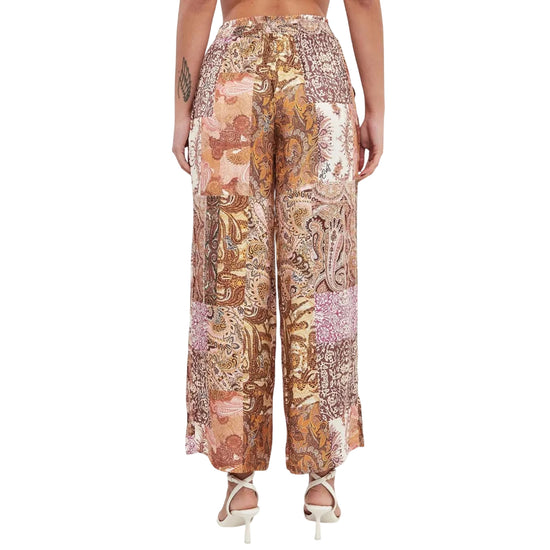 Pantalone Donna a gamba larga stampa multicolor modella retro