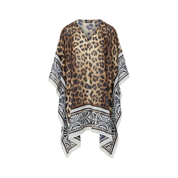 Kaftano da donna con stampa animalier da mare con scollo a V