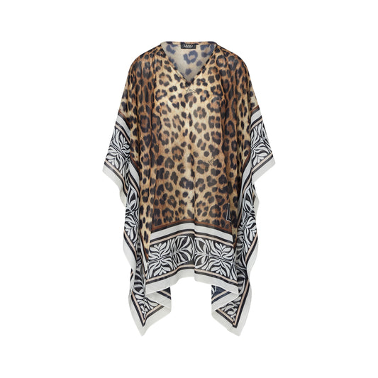 Kaftano da donna con stampa animalier da mare con scollo a V