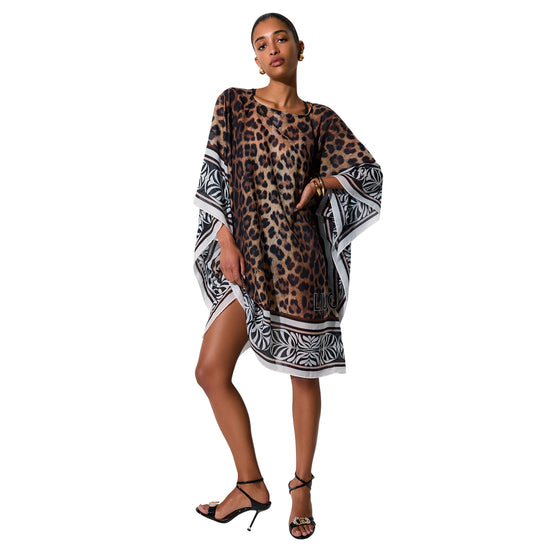 Kaftano da donna con stampa animalier da mare con scollo a V