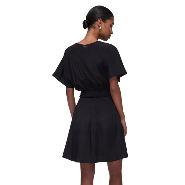 Abito Donna Nero, con scollo a V e fiocco