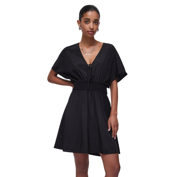 Abito Donna Nero, con scollo a V e fiocco