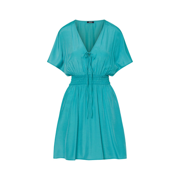 Abito Donna Azzurro, con scollo a V e fiocco
