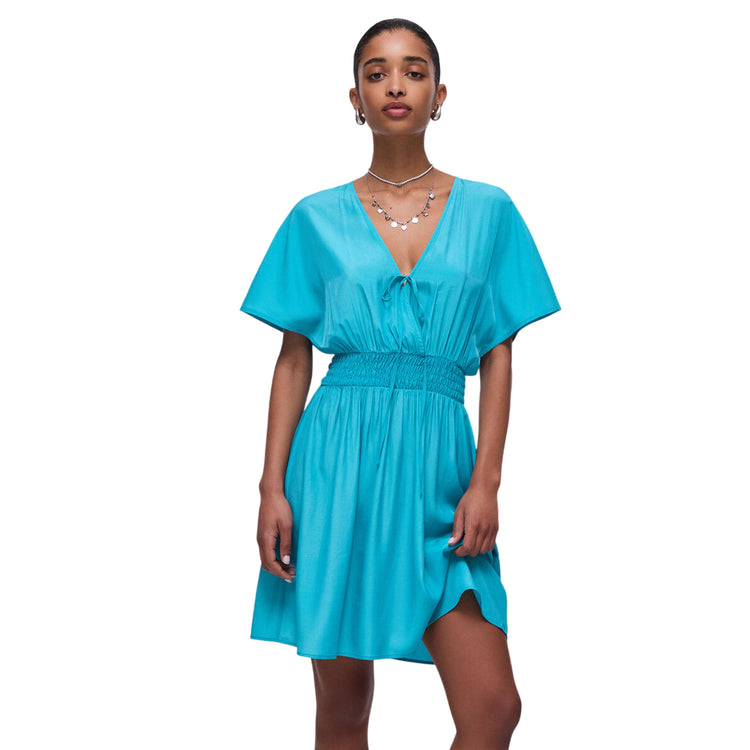 Abito Donna Azzurro, con scollo a V e fiocco