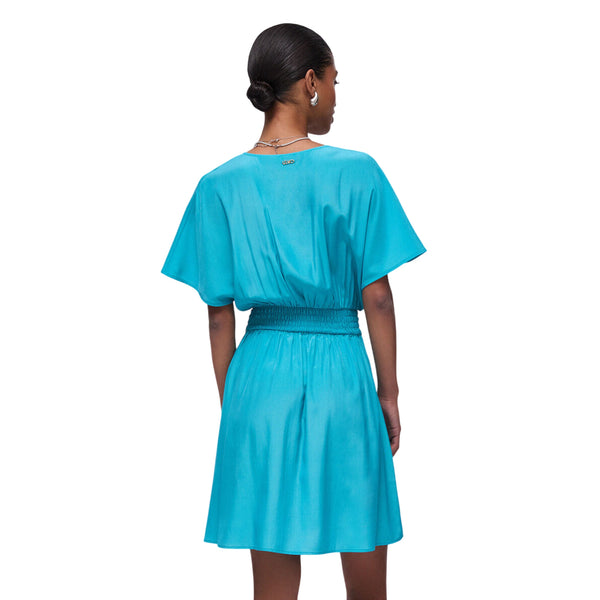 Abito Donna Azzurro, con scollo a V e fiocco