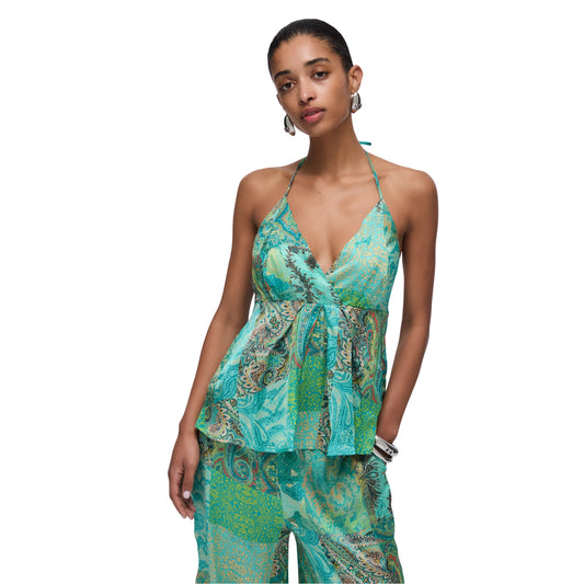 Top Donna con scollo a V con stampa modella frontale