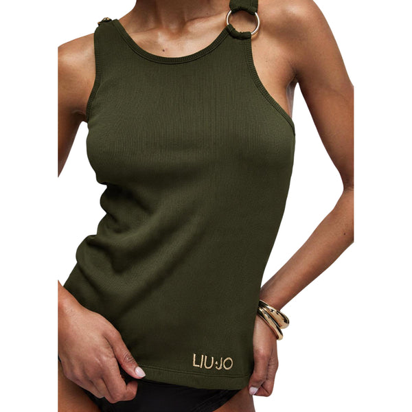Top Donna in cotone a costine, con ricamo logo