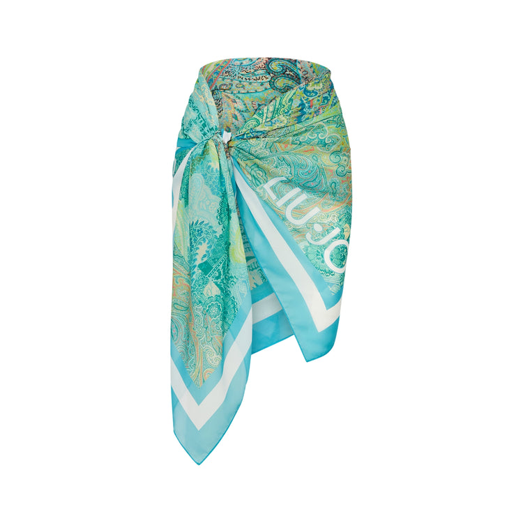 Pareo in chiffon con motivo a bandana stampato