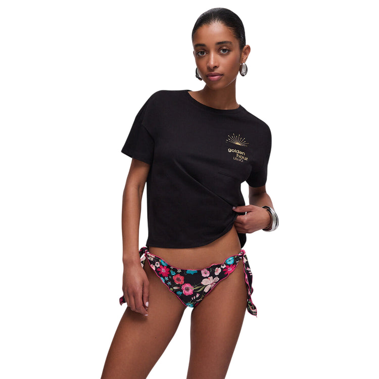 Top Donna a girocollo, con maniche corte e scritta