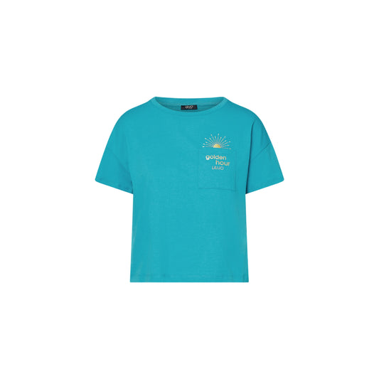 T-shirt Donna Azzurra con tasca applicata
