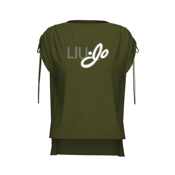 T-shirt Donna Verde, con scollo tondo e fiocchi