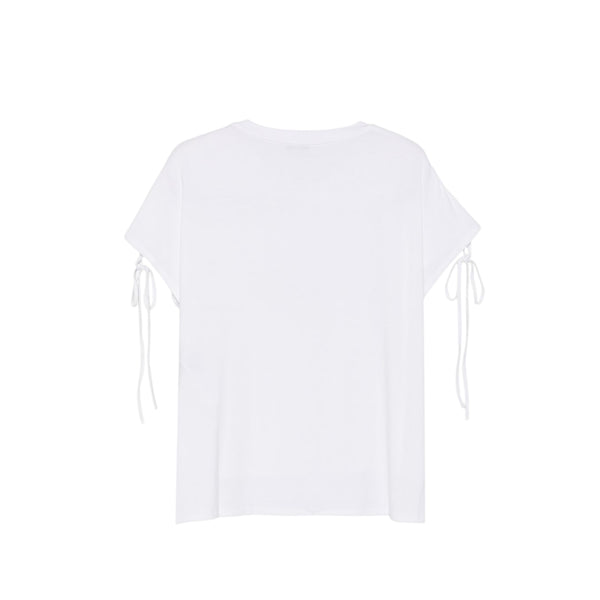T-shirt Donna con scollo tondo, logo strass e fiocchi