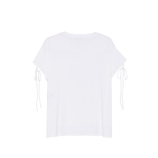 T-shirt Donna con scollo tondo, logo strass e fiocchi