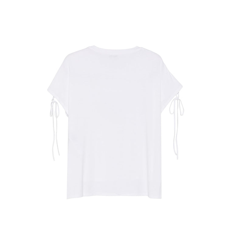 T-shirt Donna con scollo tondo, logo strass e fiocchi