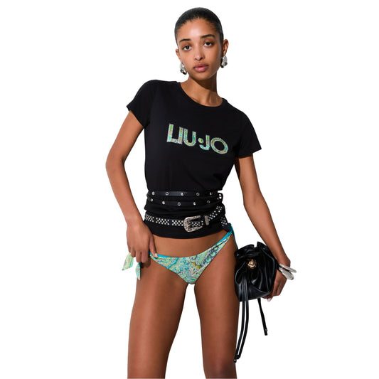 T-shirt Donna con logo a fantasia verde modella frontale