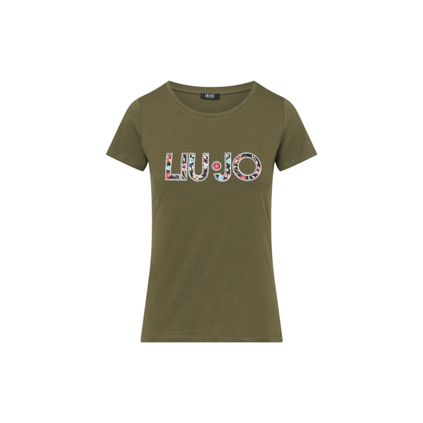T-shirt Donna Verde girocollo, slim, con logo