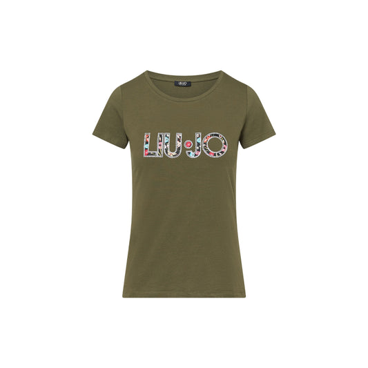 T-shirt Donna Verde girocollo, slim, con logo
