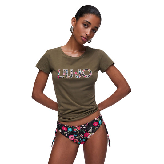 T-shirt Donna Verde girocollo, slim, con logo