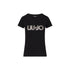 T-shirt nera Donna con logo animalier con strass