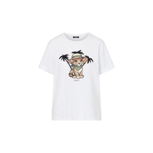 T-shirt Donna Bianca stampa leopardo