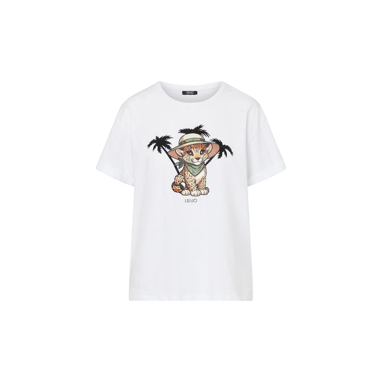 T-shirt Donna Bianca stampa leopardo