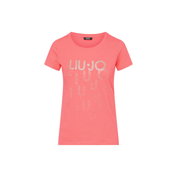 T-shirt Donna in cotone, con stampe logo strass