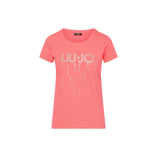 T-shirt Donna in cotone, con stampe logo strass