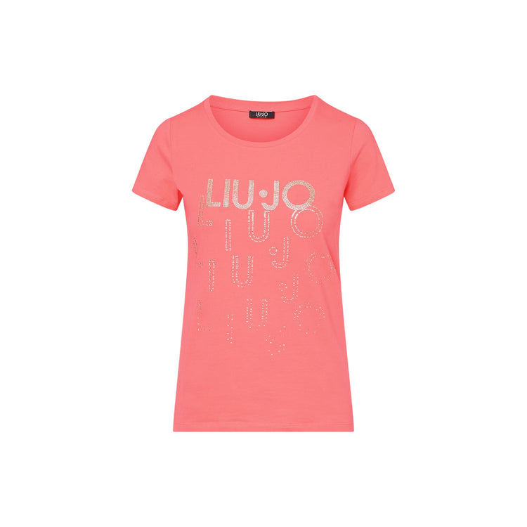 T-shirt Donna in cotone, con stampe logo strass