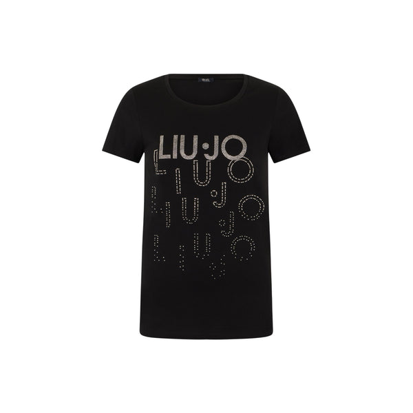 T-shirt nera Donna con loghi degradè con strass