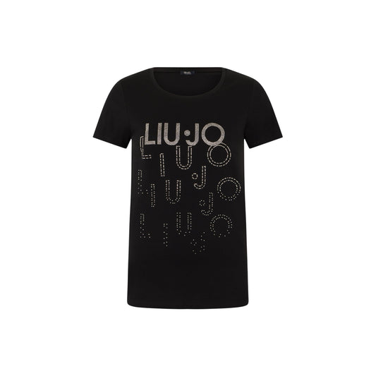 T-shirt nera Donna con loghi degradè con strass