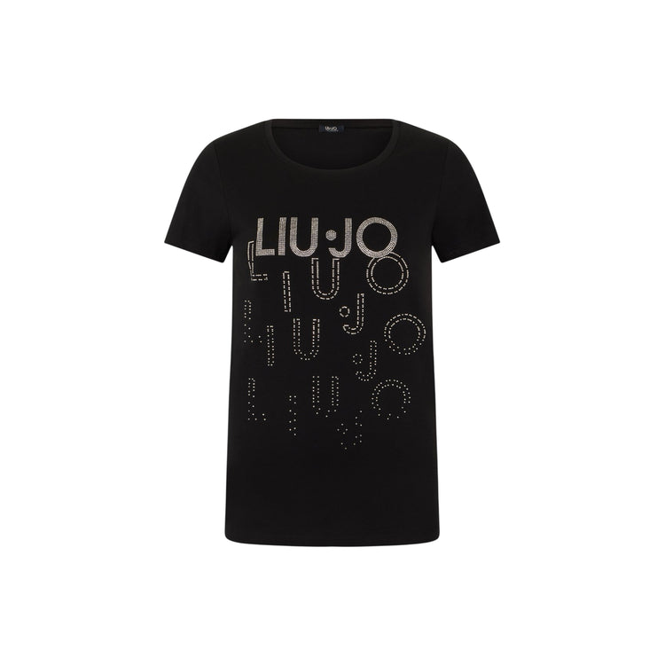 T-shirt nera Donna con loghi degradè con strass