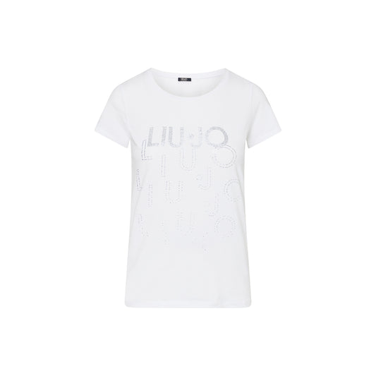 T-shirt bianca Donna con numerosi loghi con strass