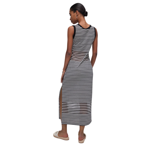 Abito Donna Nero a righe, con spacco e logo strass