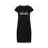 Abito corto in jersey a tinta unita nera con maxi logo 