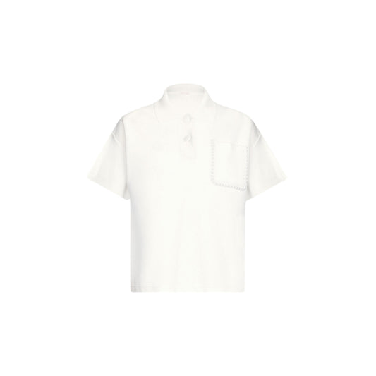 Polo Donna in maglia con perle bianco