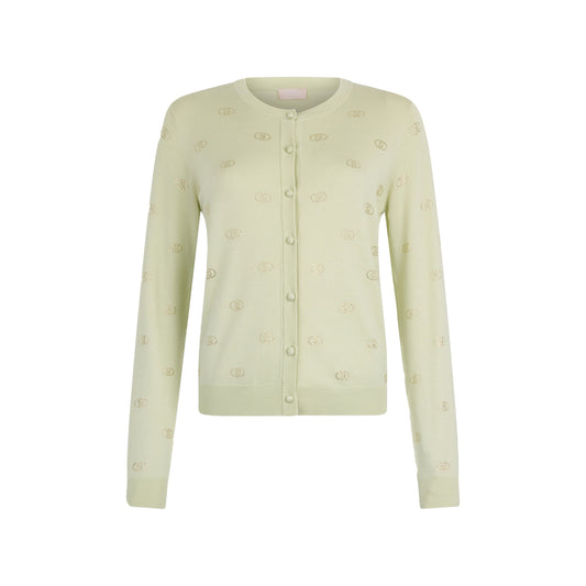 Cardigan Donna con logo e strass Verde