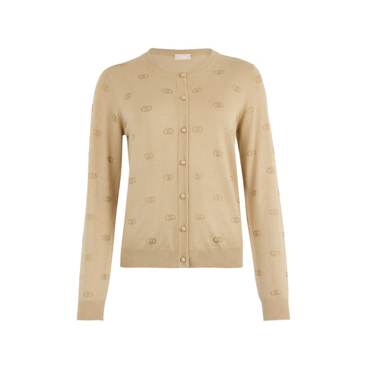 Cardigan Donna con logo e strass Beige