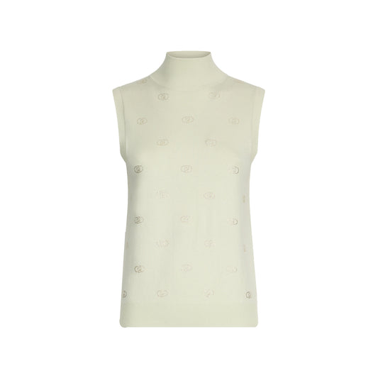 Top Donna in maglia verde chiaro con logo e strass