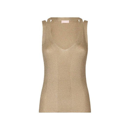 Top Donna in maglia a coste Beige