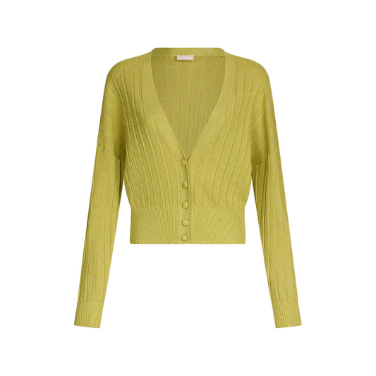 Cardigan Donna con bottoni rivestiti Verde chiaro